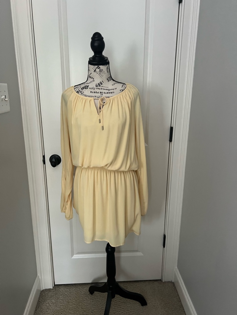 White House Black Market Soft Yellow Long-Sleeve Mini Dress